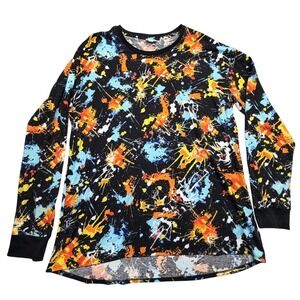 LuLaRoe Mens 2XL Paint Splatter Long Sleeve Shirt Black Multi Color Abstract Tee